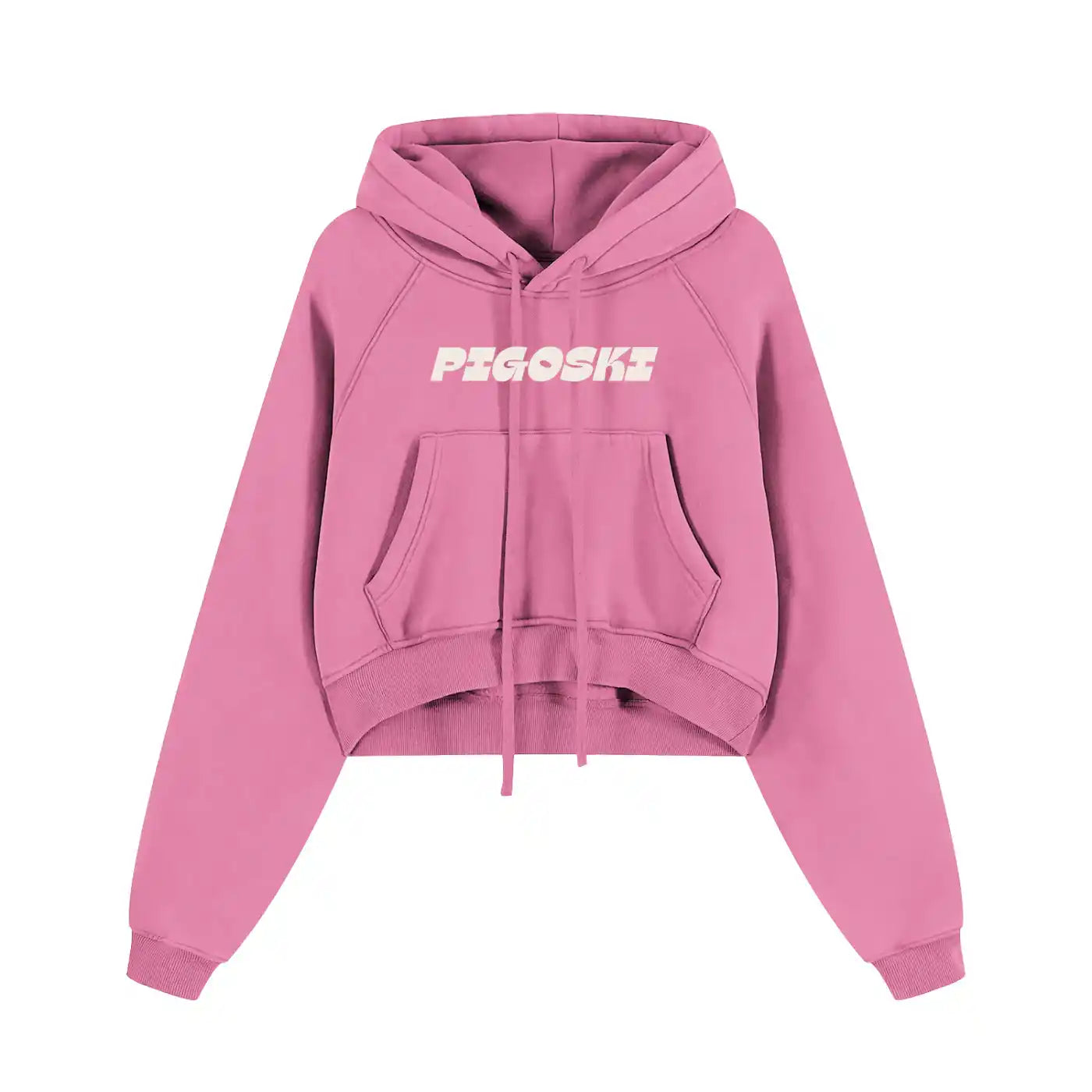 Pink hoodie with 'PIGOSKE' logo on a white background
