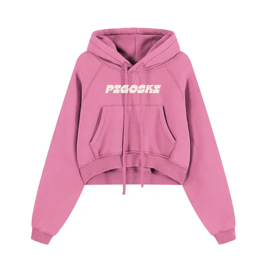 Pink hoodie with 'PIGOSKE' logo on a white background