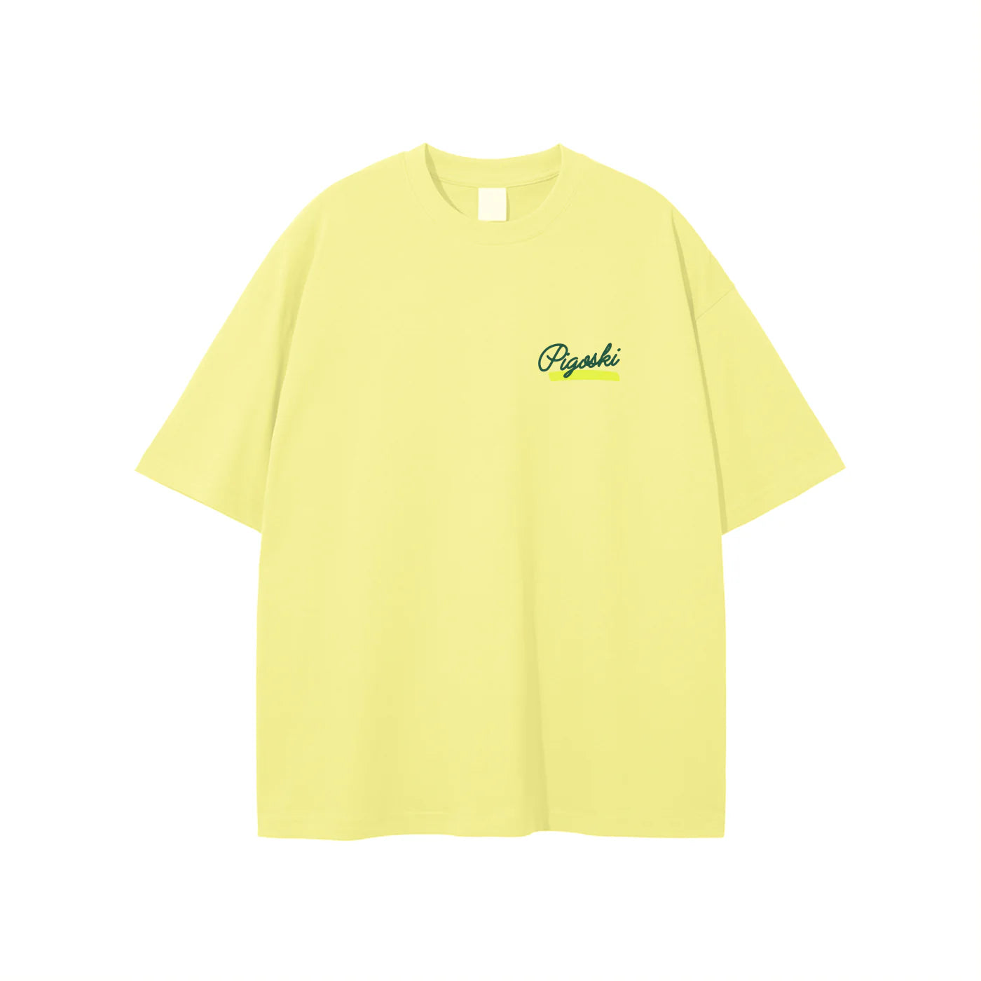 Yellow t-shirt with a brand logo on a white background