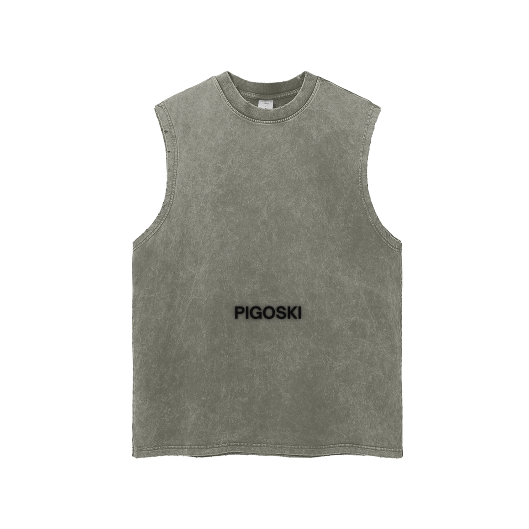 PIGOSKI Graffiti Dryland Frayed Tank — Snow Wash