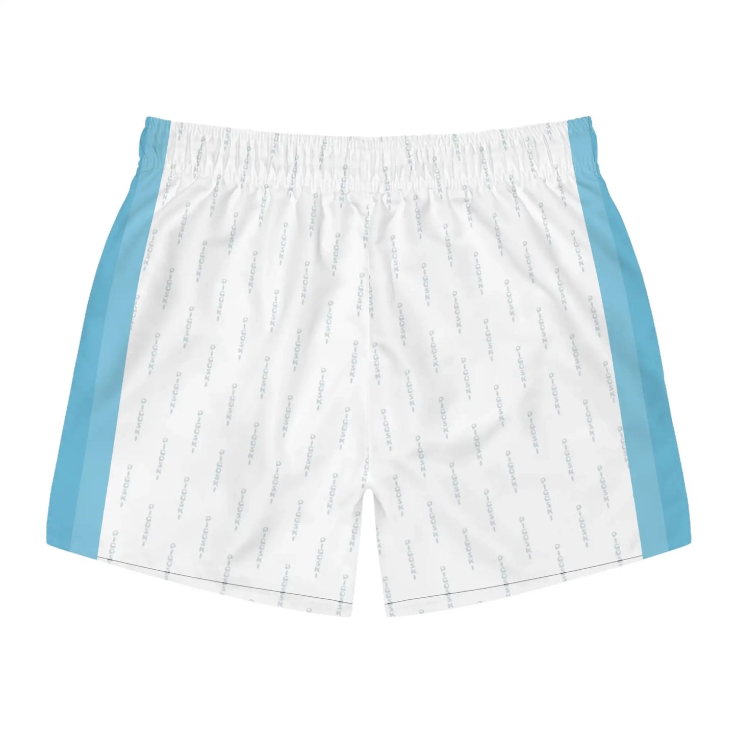 White shorts with blue accents on a white background