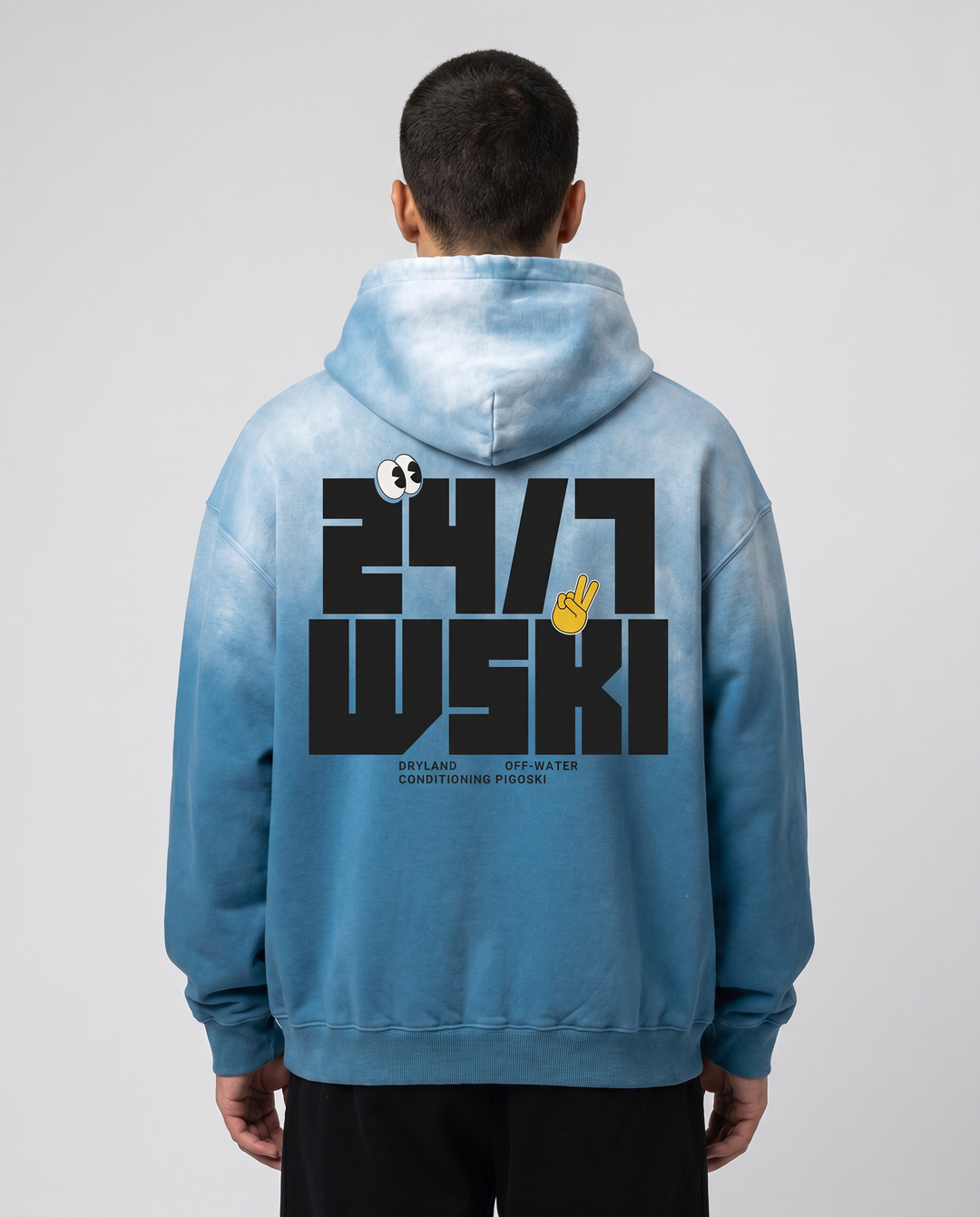 PIGOSKI 24/7 WSKI Hoodie — Heavyweight Sunfade on model — studio fit shot