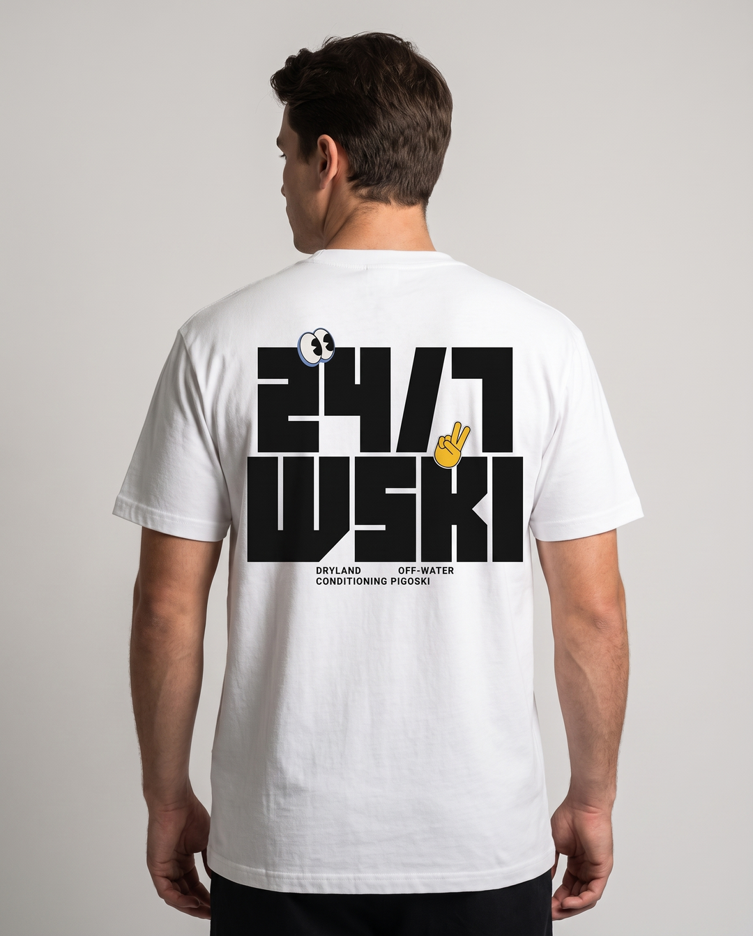 PIGOSKI 24/7 WSKI Dryland Tee on model — studio fit shot