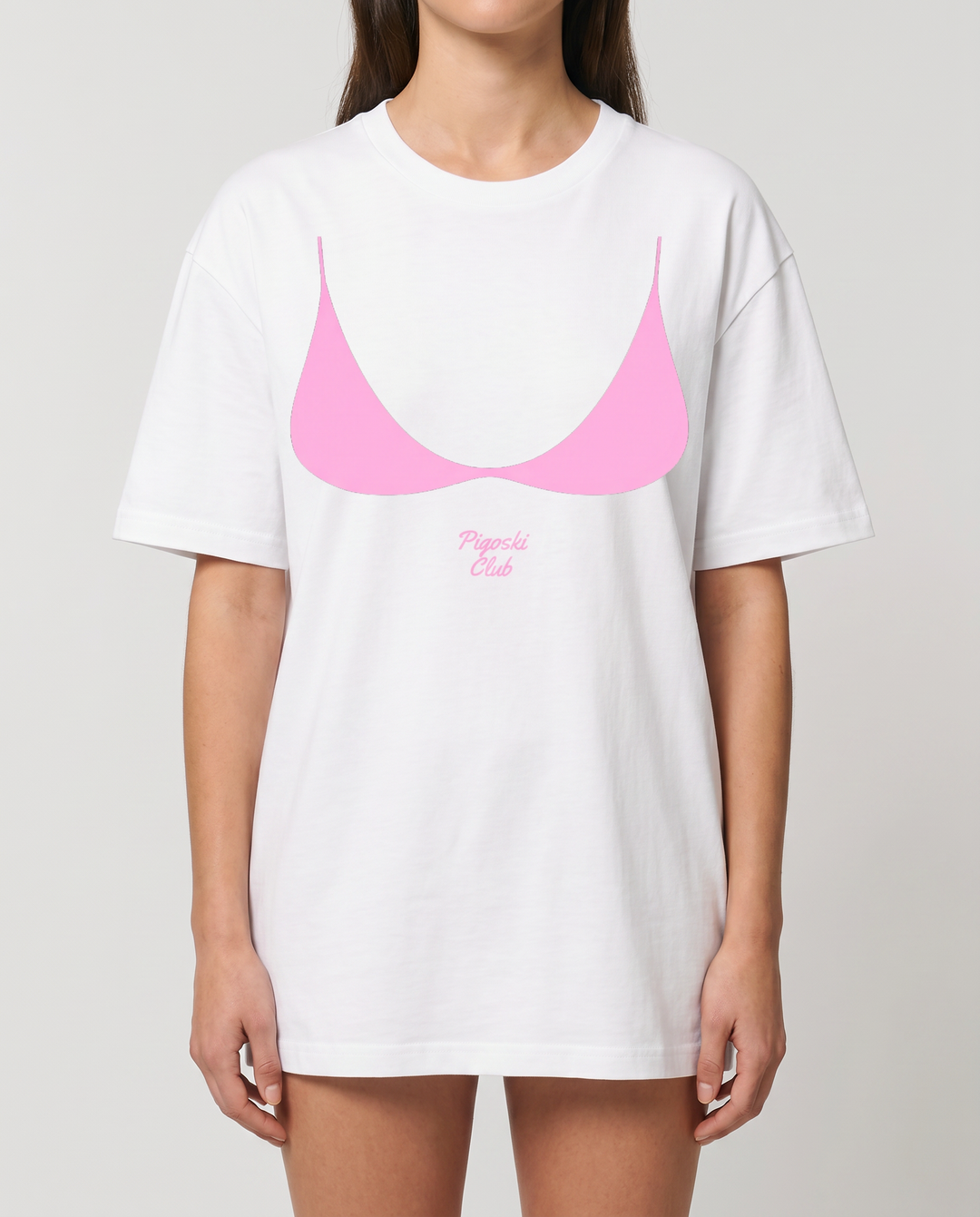 PIGOSKI Club Bikini Tee on model — studio fit shot