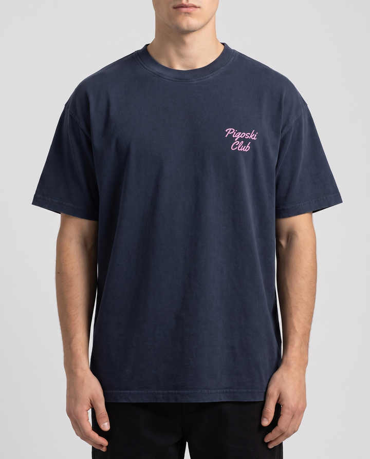PIGOSKI Club Tee — Vintage Wash (Deep) on model — studio fit shot