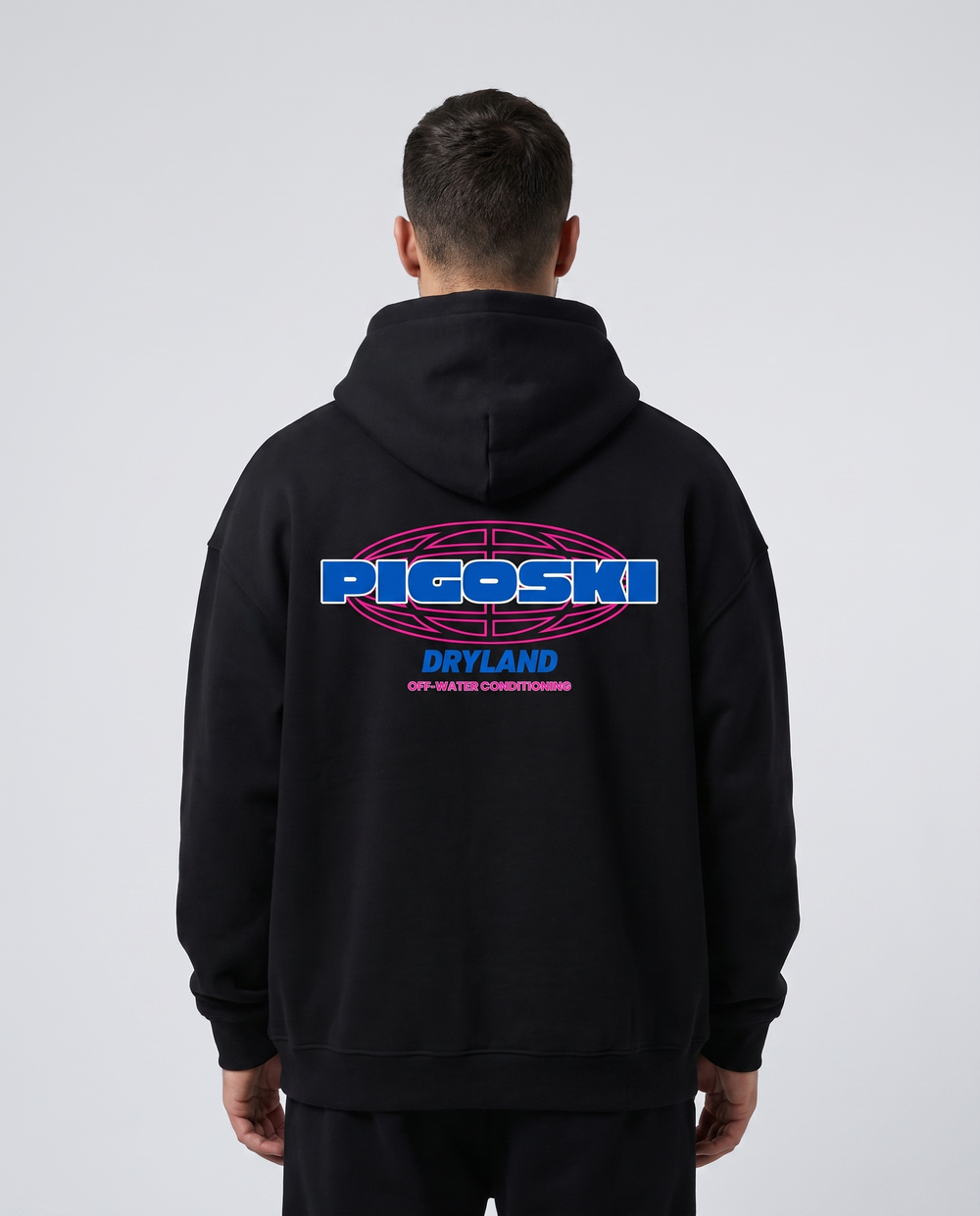 PIGOSKI Dryland Vice Fleece Hoodie — Oversized on model — studio fit shot