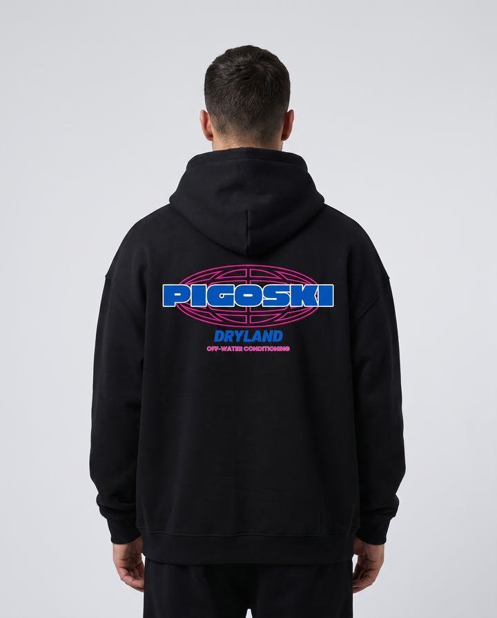 PIGOSKI Dryland Vice Fleece Hoodie — Oversized on model — studio fit shot