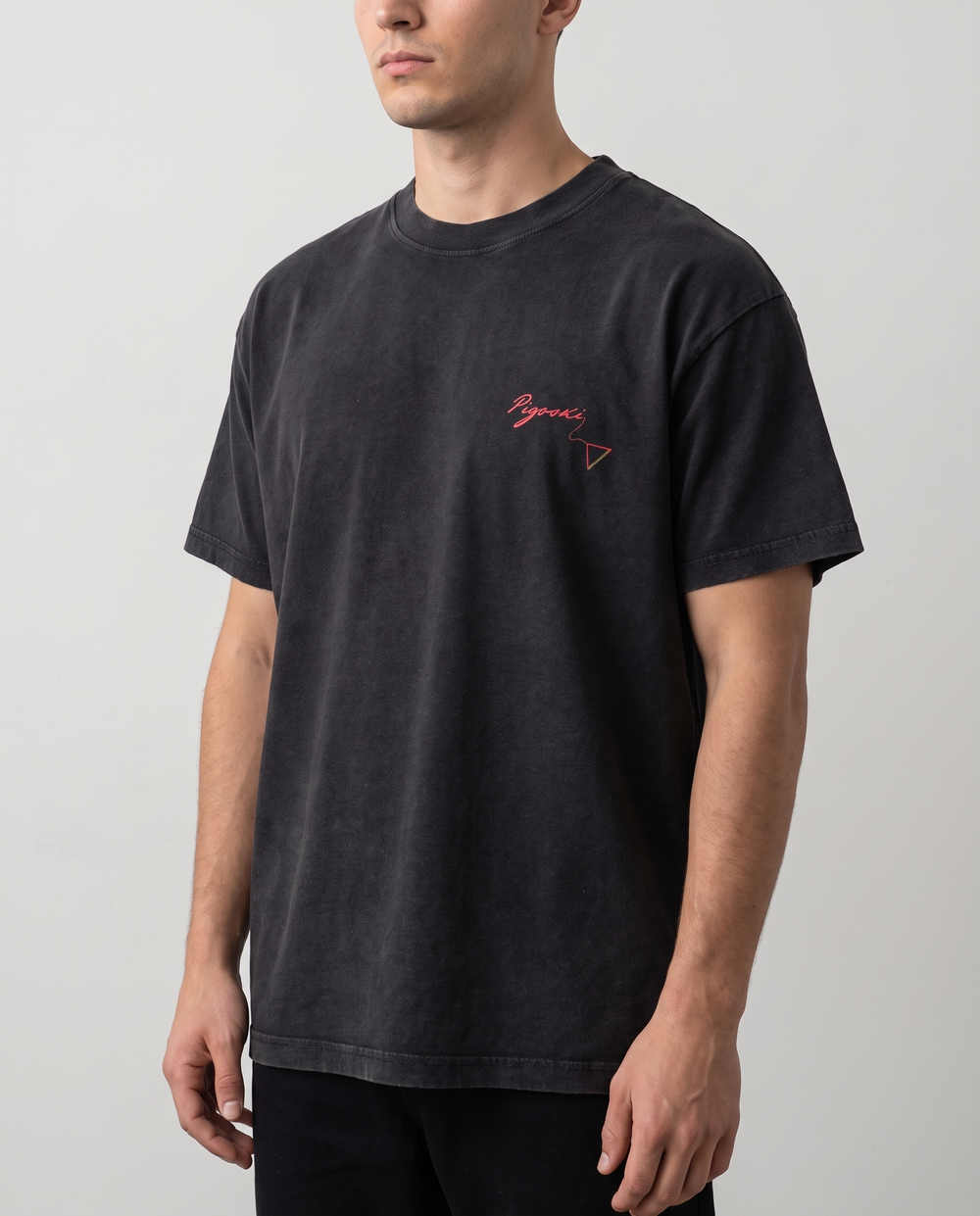 PIGOSKI Handle Tee — Vintage Wash on model — studio fit shot