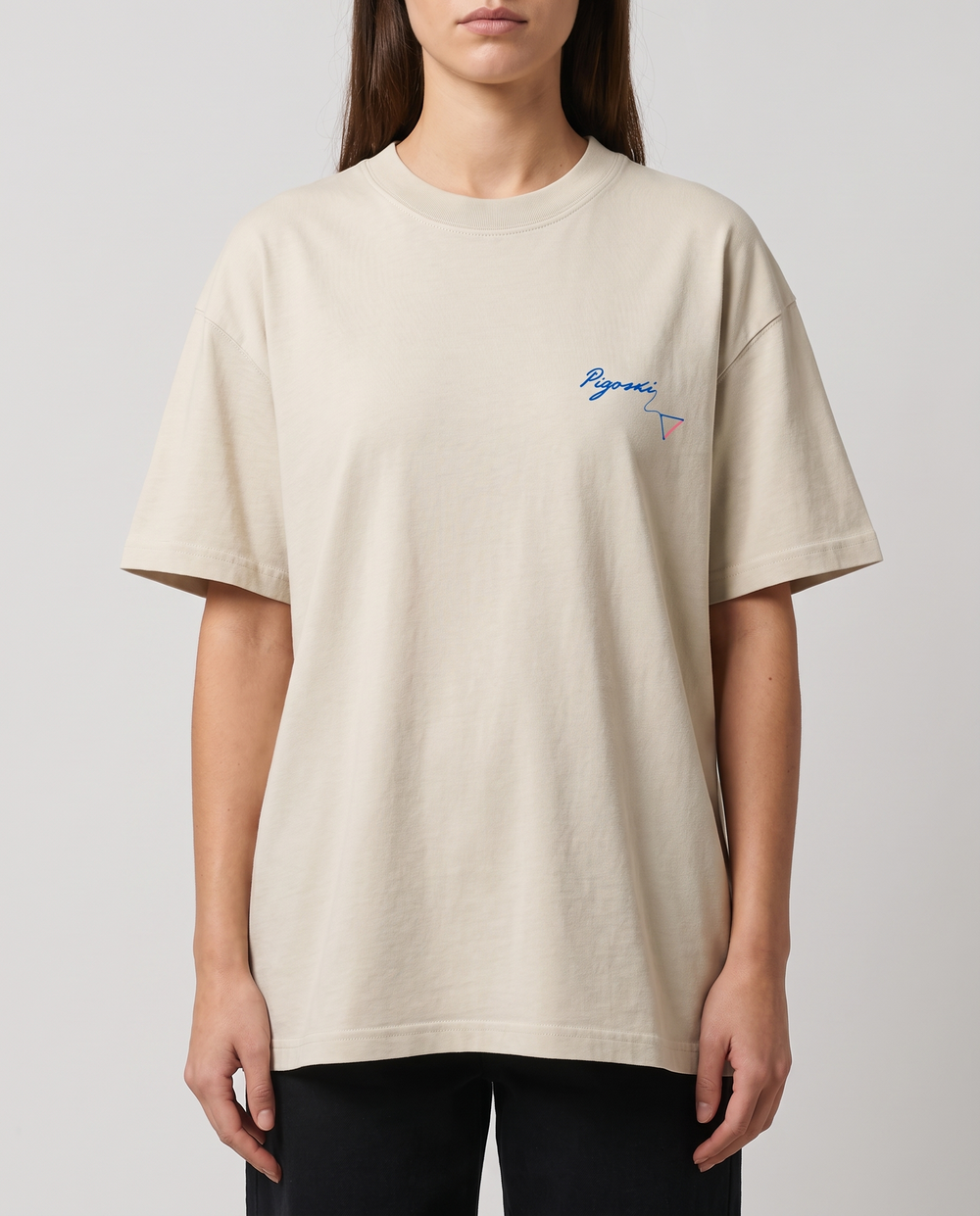 PIGOSKI Handle Tee — Vintage Wash on model — studio fit shot