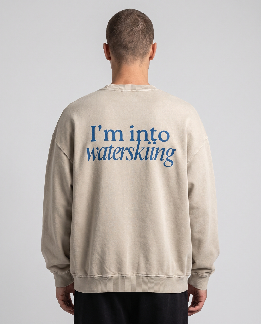 PIGOSKI Into Waterskiing Oversized Sweatshirt on model — studio fit shot