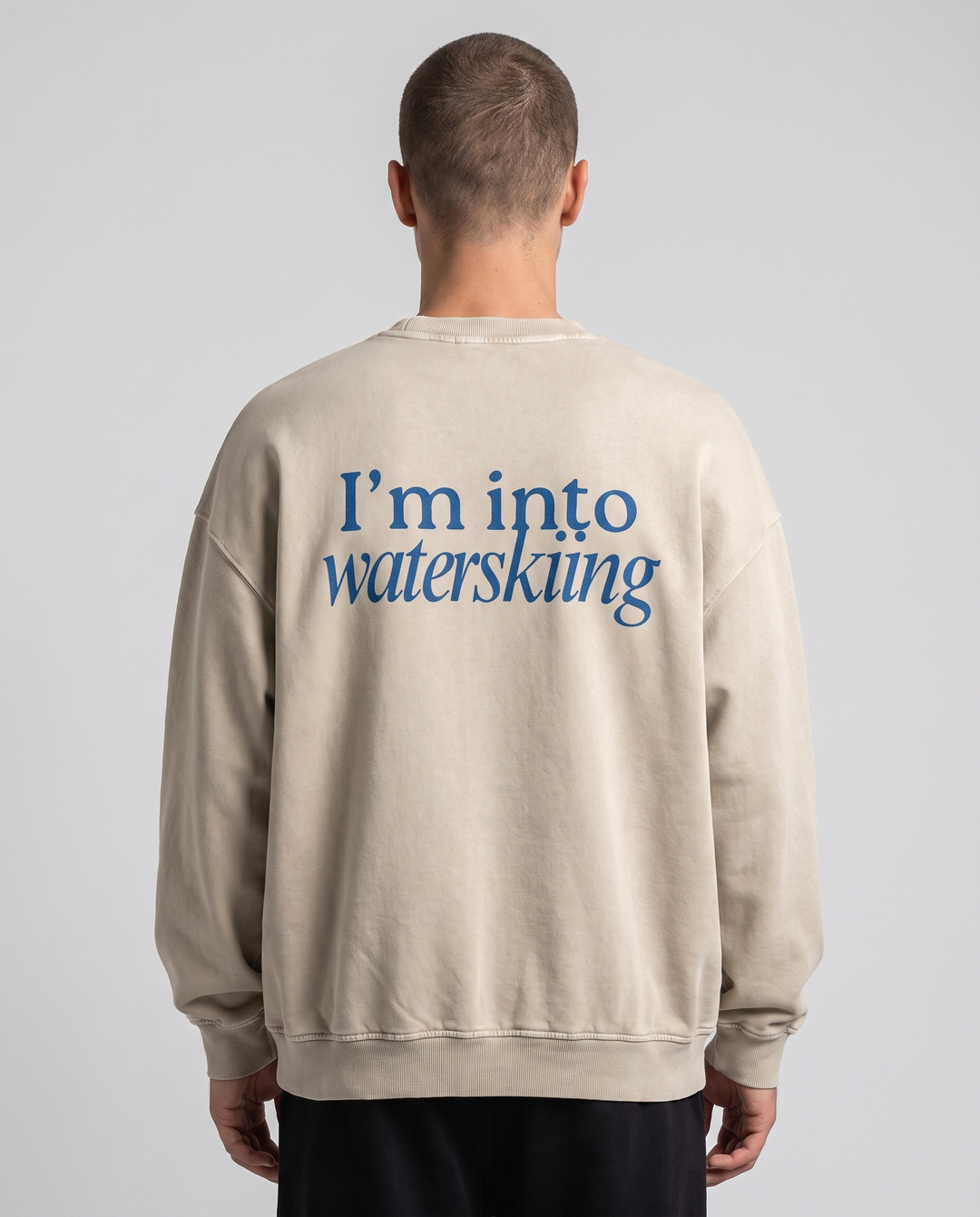 PIGOSKI Into Waterskiing Oversized Sweatshirt on model — studio fit shot