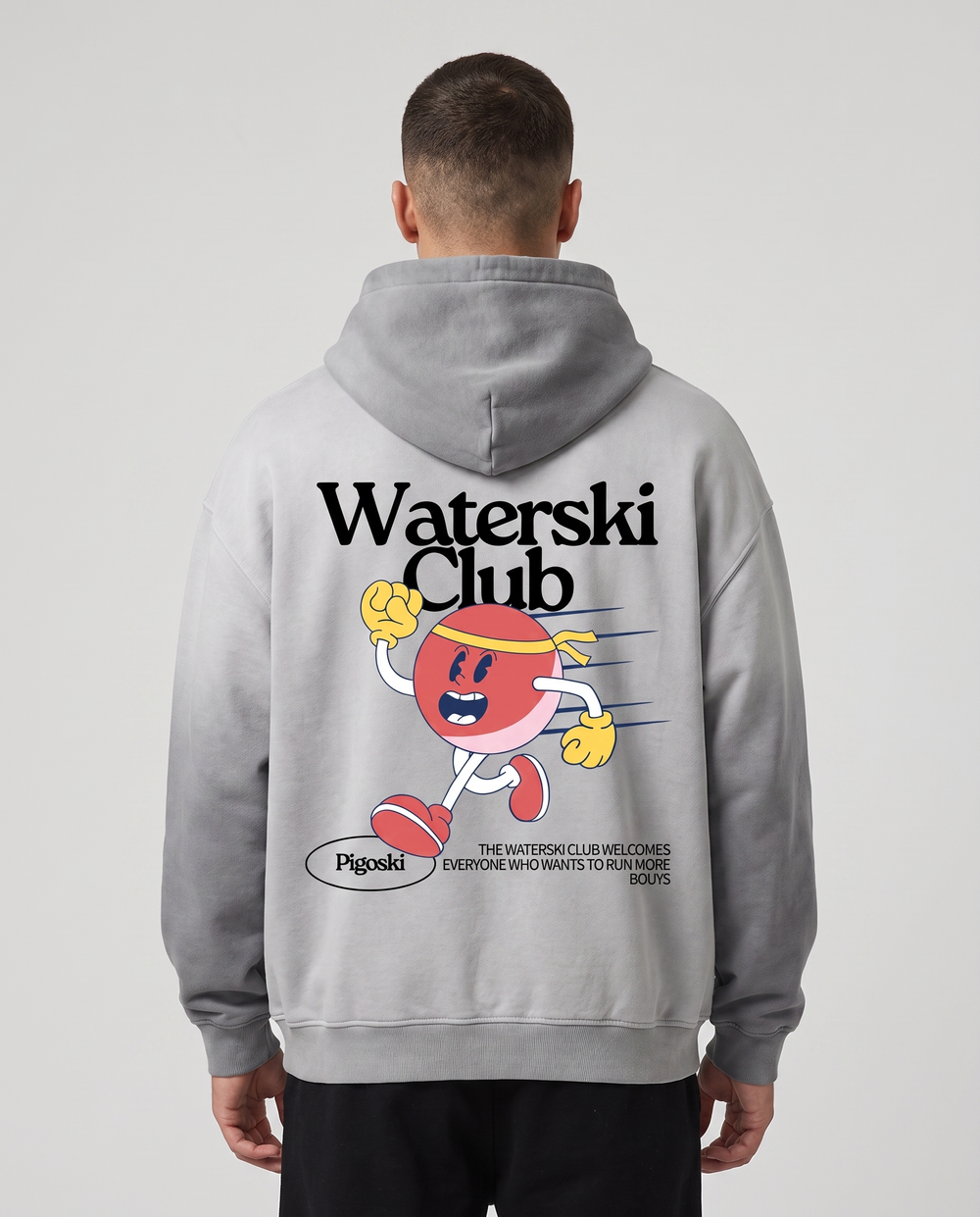 PIGOSKI Mascot Hoodie — Heavyweight Sunfade on model — studio fit shot