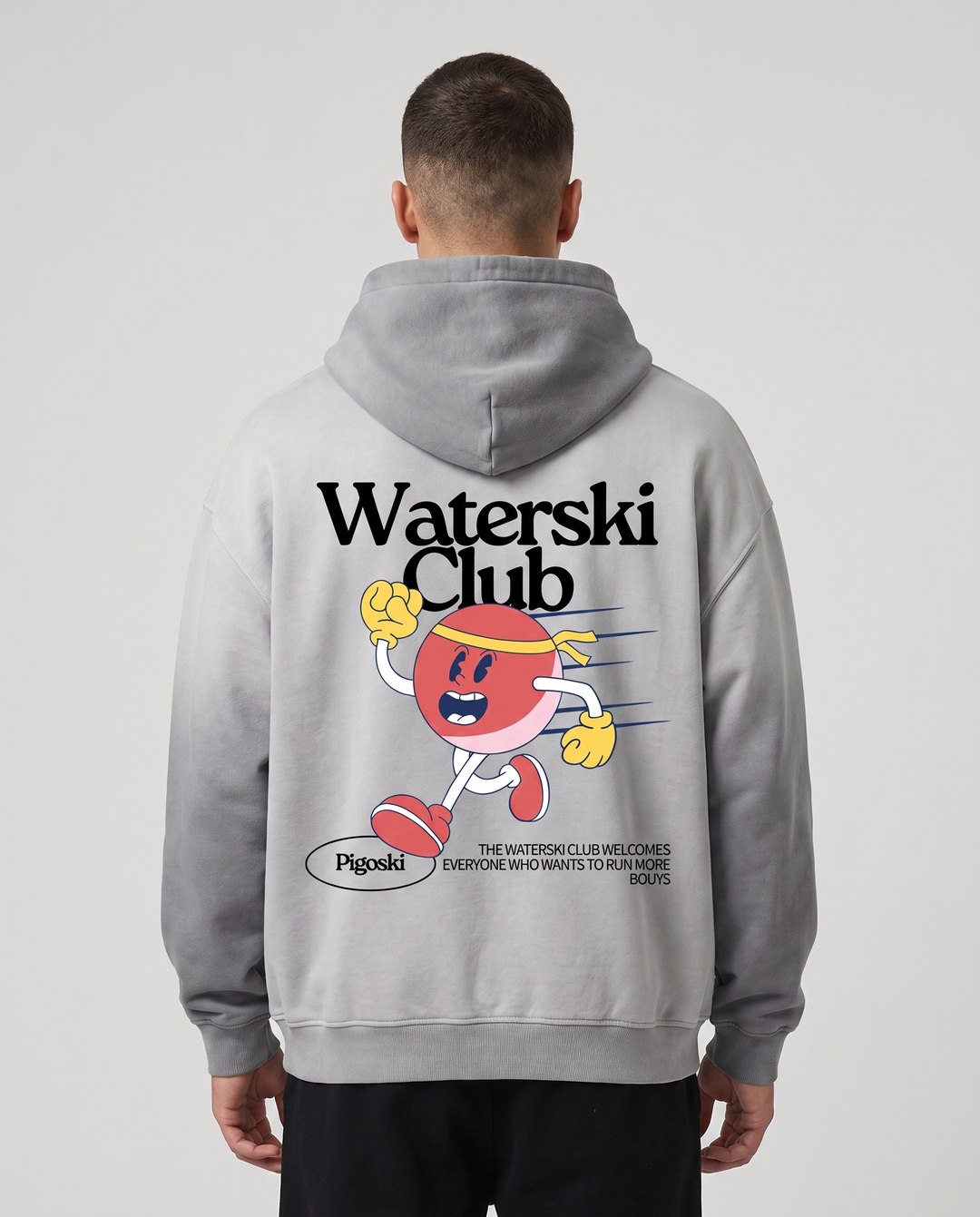 PIGOSKI Mascot Hoodie — Heavyweight Sunfade on model — studio fit shot