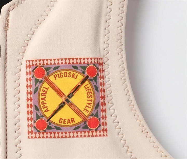 PIGOSKI Tailored Impact Vest — Honeybells crossed-skis emblem detail