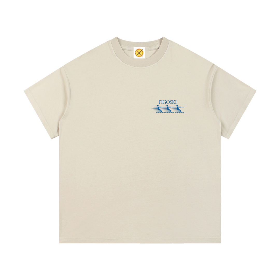 PIGOSKI Three Skiers Tee — Vintage Wash, flat front