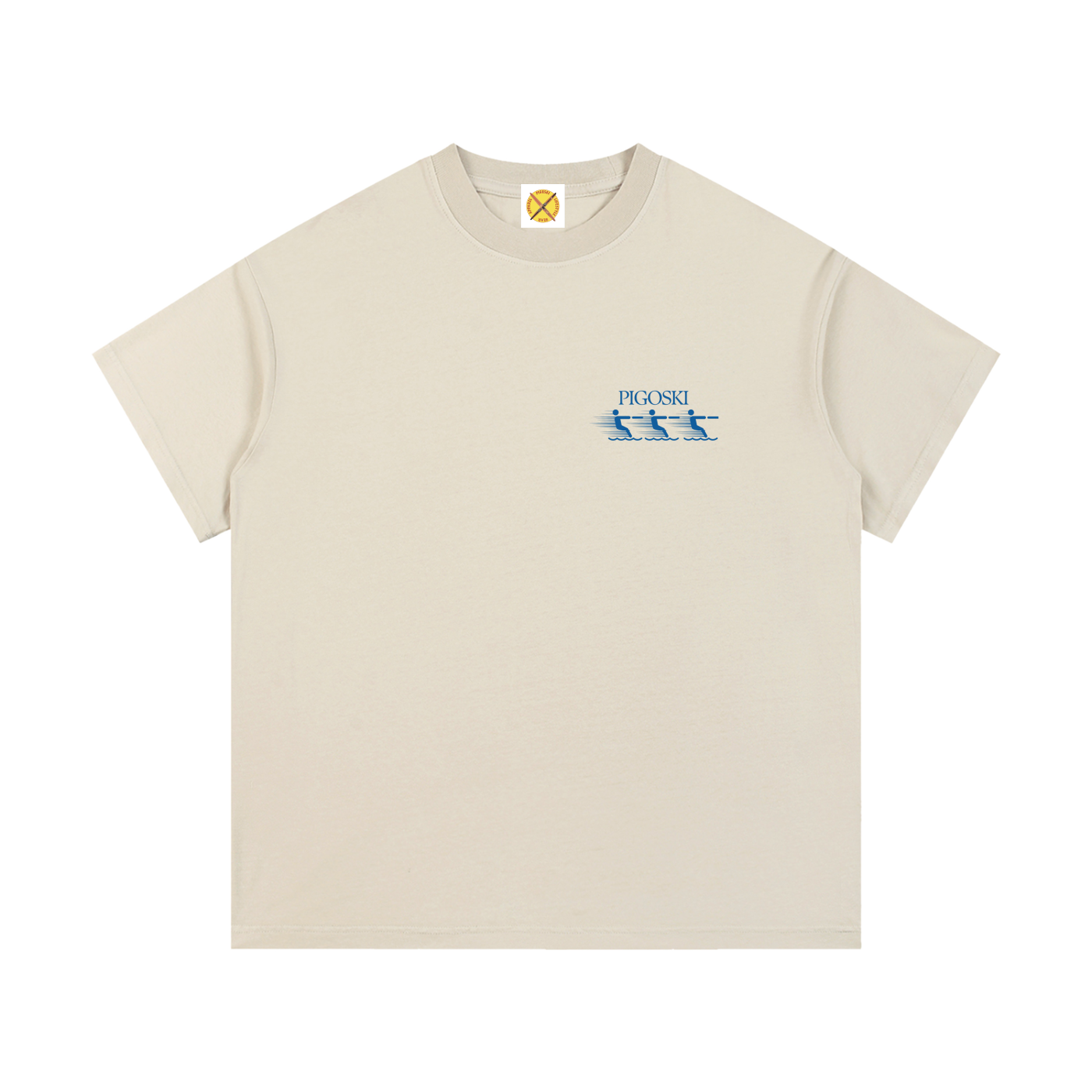 PIGOSKI Three Skiers Tee — Vintage Wash, flat front