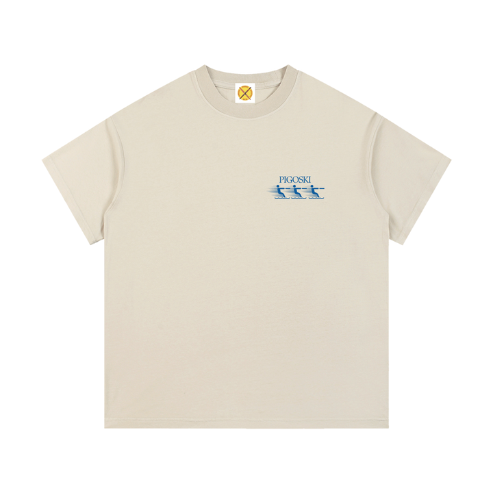 PIGOSKI Three Skiers Tee — Vintage Wash, flat front